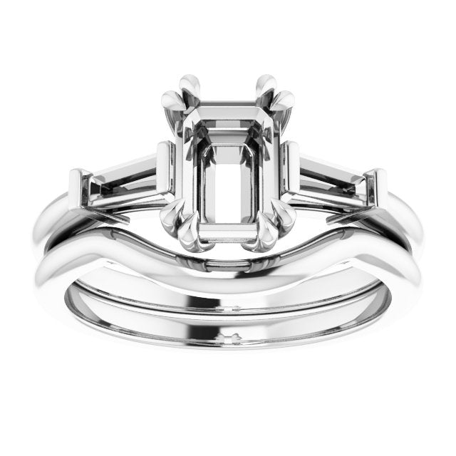 14K White 7x5 mm Emerald Engagement Ring Mounting