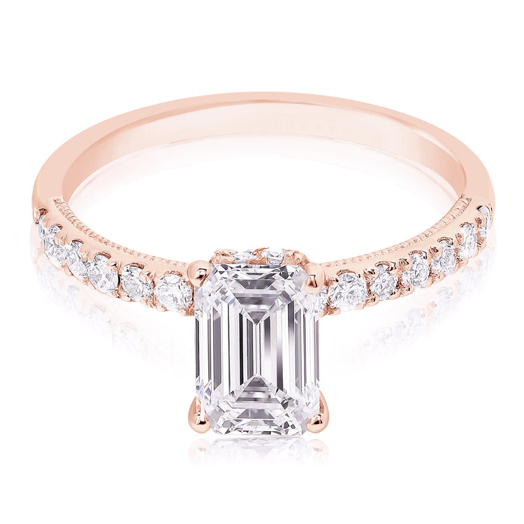1 1/2 CT CENTER EMERALD CUT H-HALO LAB GROWN ENGAGEMENT RING