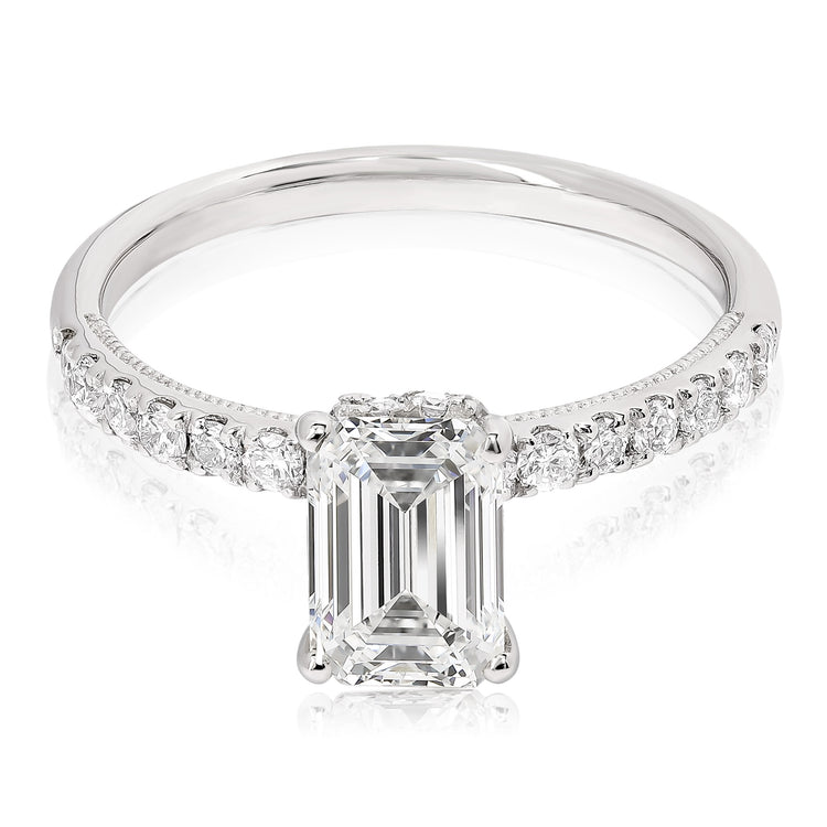1 1/2 CT CENTER EMERALD CUT H-HALO LAB GROWN ENGAGEMENT RING