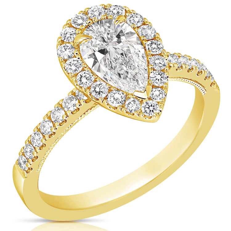 1 1/2 CT CENTER PEAR SHAPE HALO LAB GROWN ENGAGEMENT RING