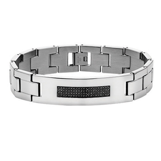 Steel and Black Diamond Bracelet 3/8 ctw