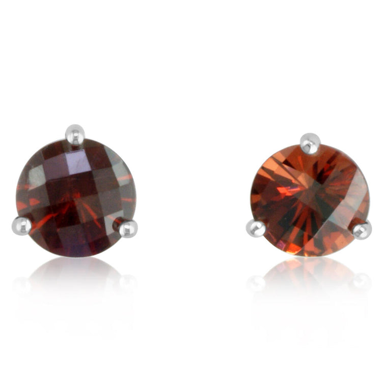 14K White Gold Checkerboard Garnet Martini Earrings