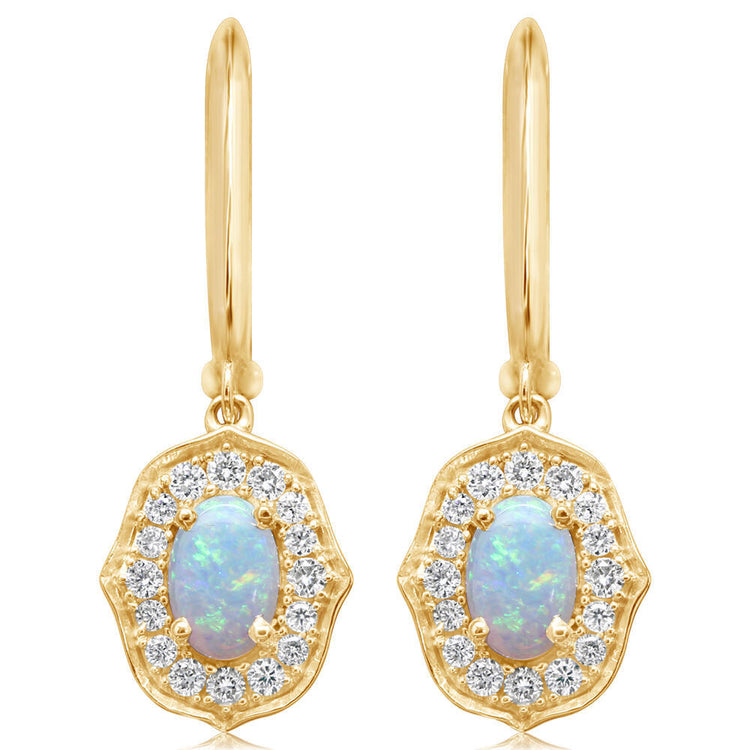 14K Yellow Gold Australian Opal/ Diamond Earrings