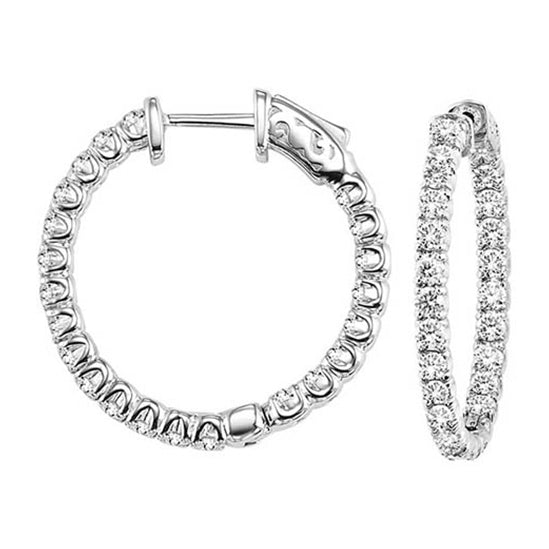 14K Diamond Inside Out Round Hoops 1 ctw