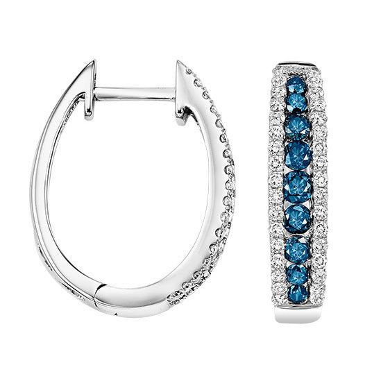 14K Blue & White Diamond Earrings 1 ctw