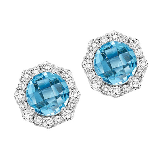 Silver with Round Blue Topaz Earrings