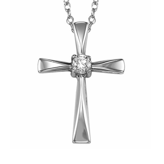 Silver Cross Birthstone Pendant - White Topaz - April