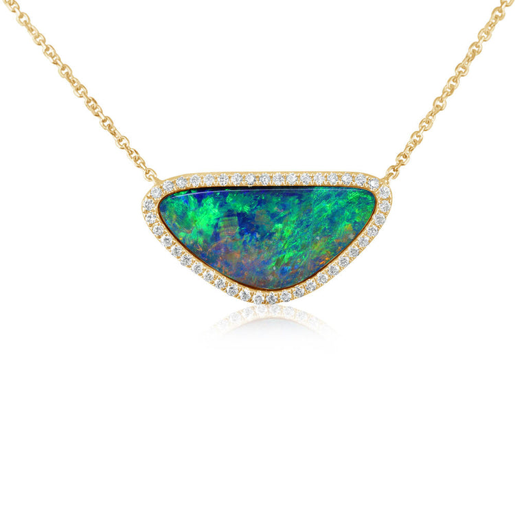 14K Yellow Gold Australian Opal Doublet/Diamond Neckpiece