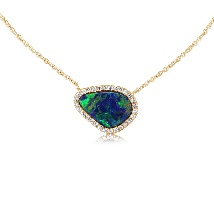 14K Yellow Gold Australian Opal Doublet/Diamond Neckpiece