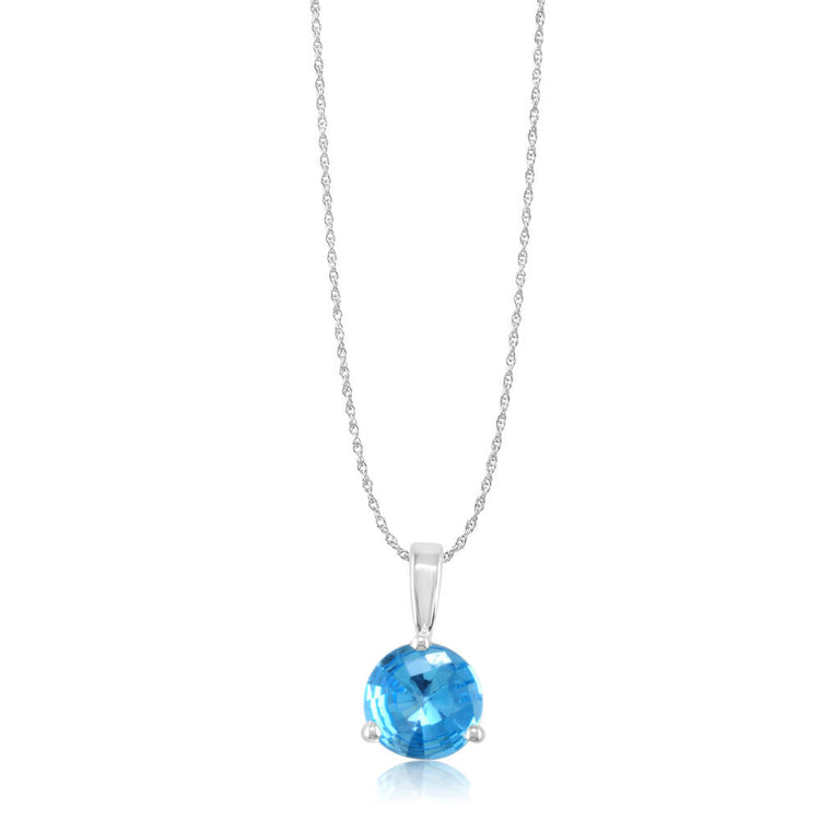 14K White Gold Checkerboard Blue Topaz Martini Pendant (With Chain)