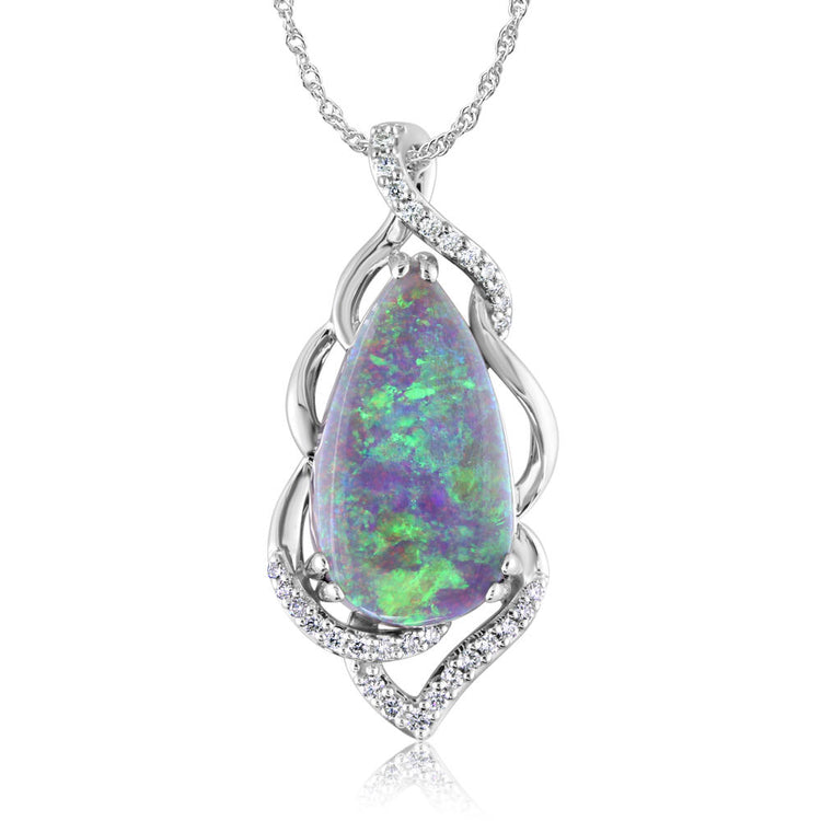 18K White Gold Australian Black Opal/Diamond Pendant