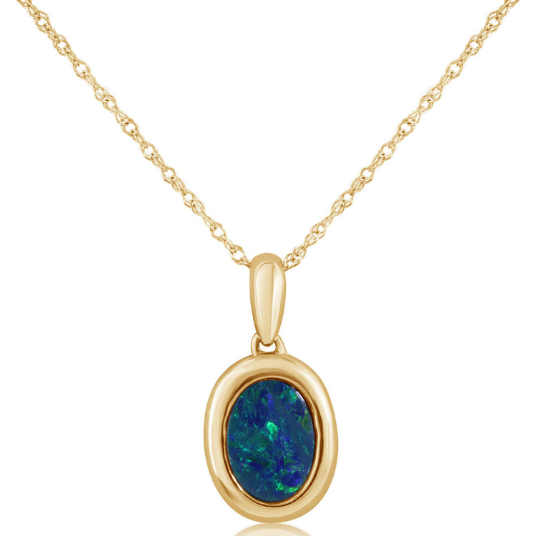 14K Yellow Gold 5x7 Oval Australian Opal Doublet Pendant