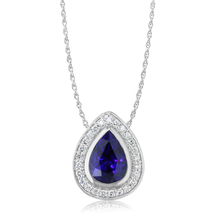 18K White Gold Ceylon Sapphire/Diamond Pendant