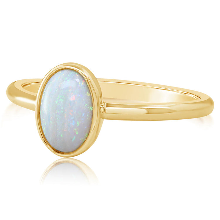 14K Yellow Gold Australian Opal Smooth Shank Ring