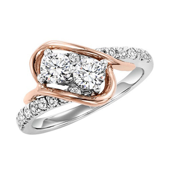 14K Diamond Two Stones Ring 1 ctw