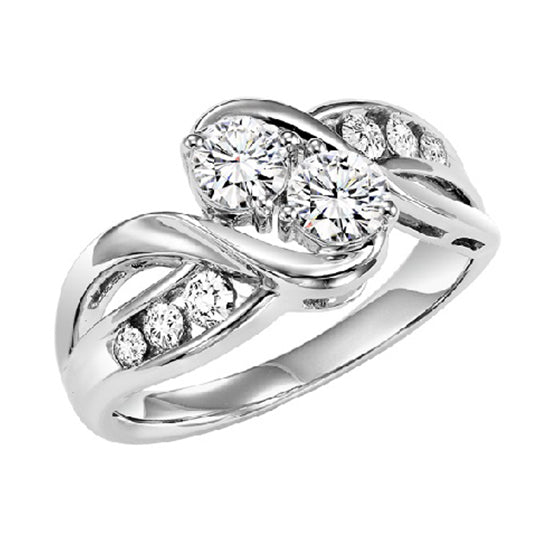 14K Diamond Two Stones Ring 1 ctw