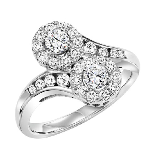 14K Diamond Two Stones Ring 1 ctw
