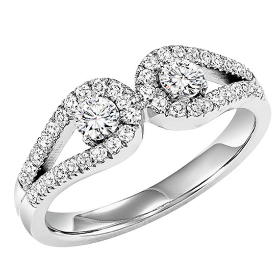 14K Diamond Two Stones Ring 1/2 ctw