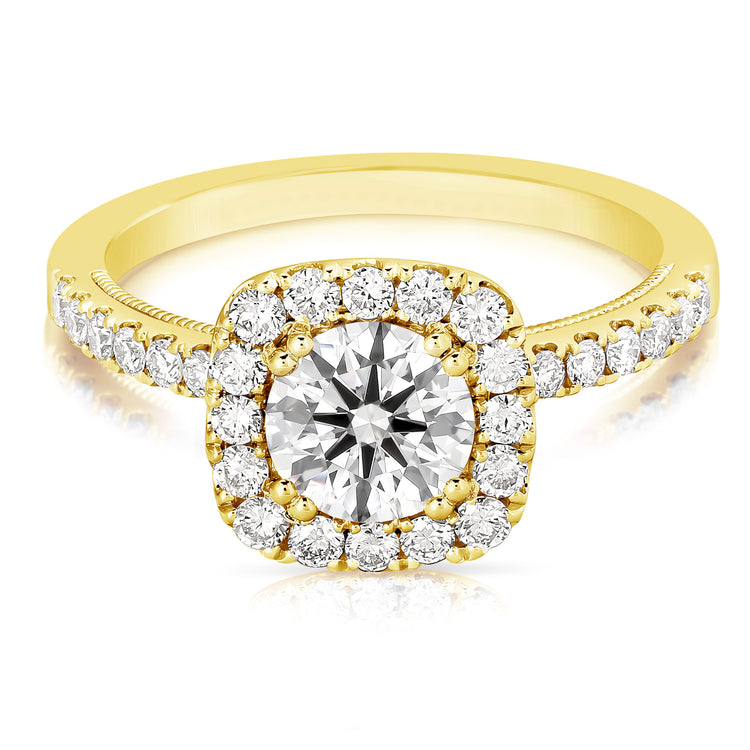 1 CT CENTER ROUND CUSHION-HALO LAB GROWN ENGAGEMENT RING