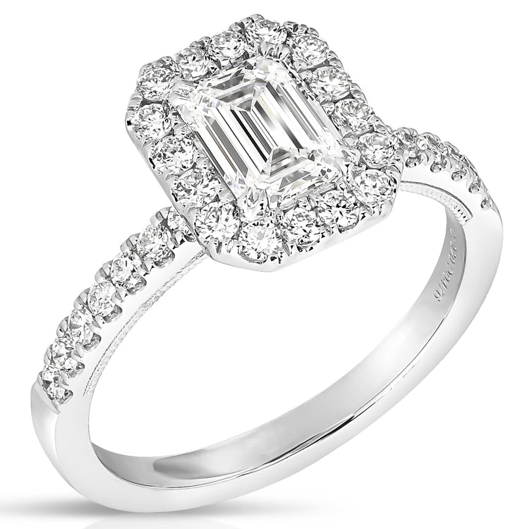 1 CT CENTER EMERALD CUT HALO LAB GROWN ENGAGEMENT RING