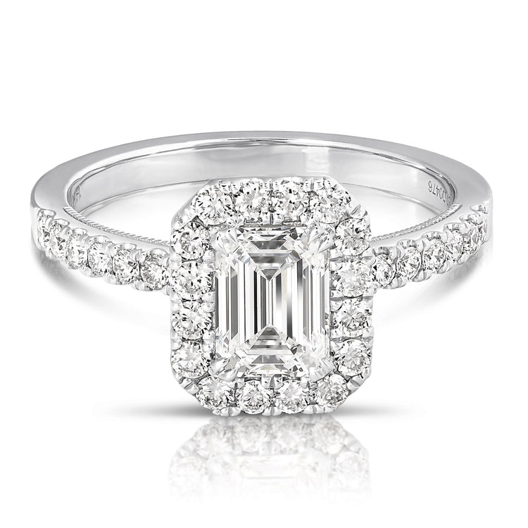 1 CT CENTER EMERALD CUT HALO LAB GROWN ENGAGEMENT RING