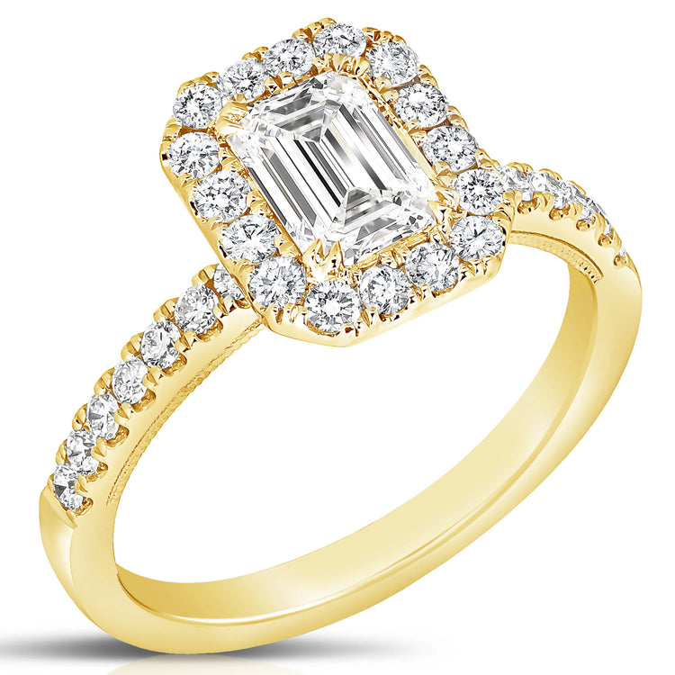 1 1/2 CT CENTER EMERALD CUT HALO LAB GROWN ENGAGEMENT RING