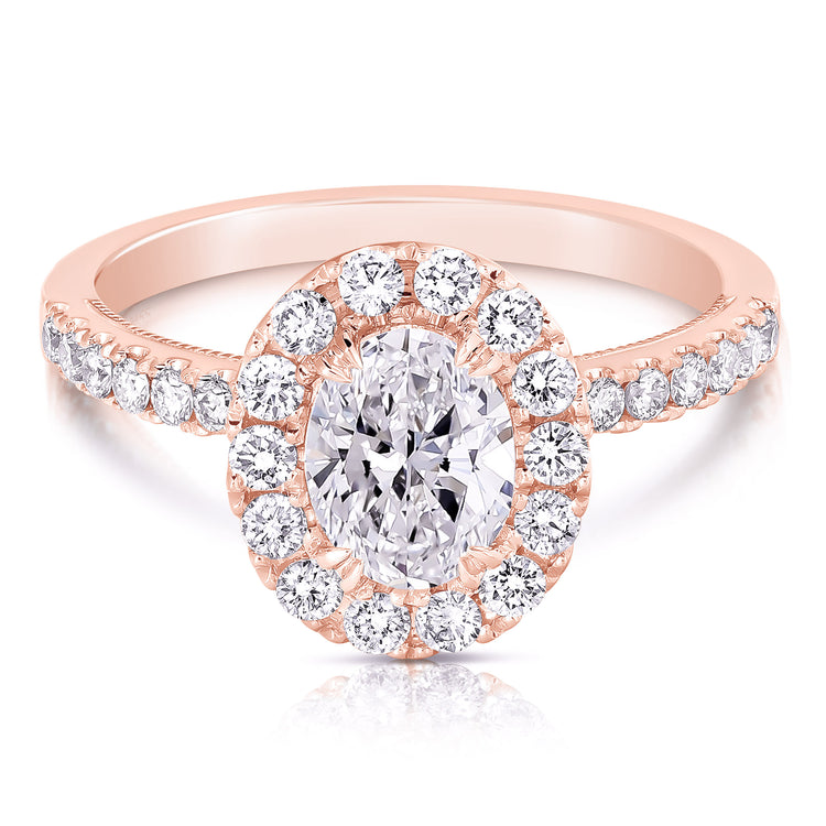 1 CT CENTER OVAL HALO LAB GROWN ENGAGEMENT RING