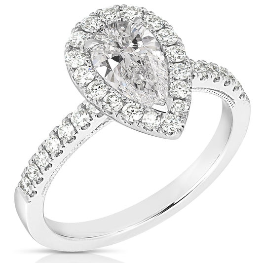 2 CT CENTER PEAR SHAPE HALO LAB GROWN ENGAGEMENT RING