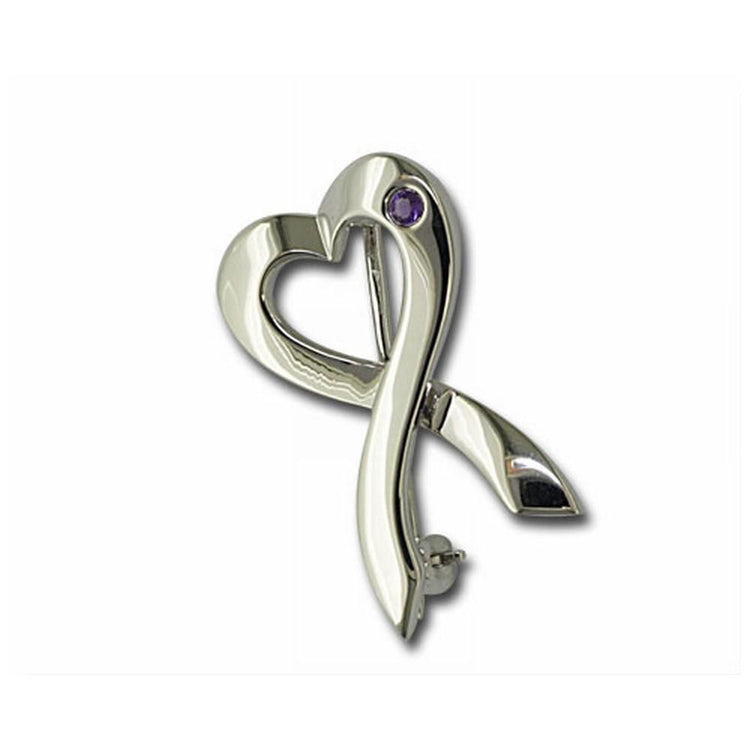 Sterling Silver Amethyst Ribbon Pin