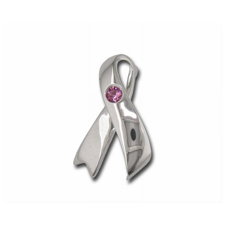 Sterling Silver Breast Cancer Ribbon Pink Sapphire Pin