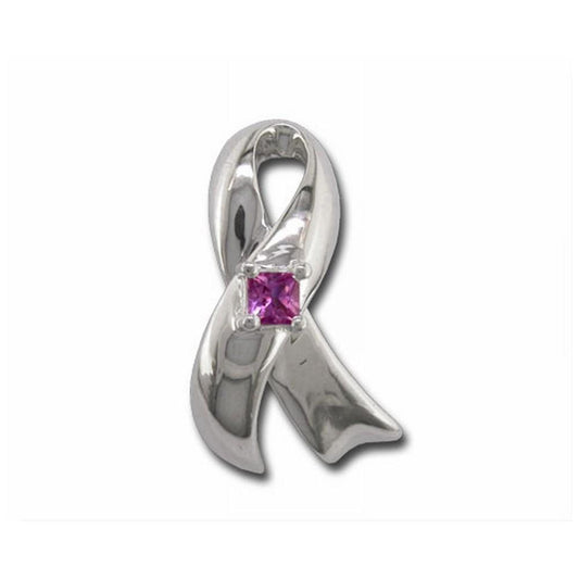 Sterling Silver Breast Cancer Ribbon Pink Sapphire Pin