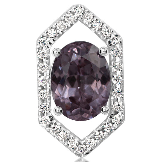 14K White Gold Color Changing Garnet/Diamond Lapel Pin with Nickel Plate Post and Back