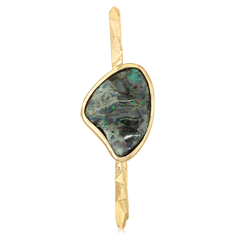 14K Yellow Gold Australian Boulder Opal Lapel Pin with Yellow Plated Post and Back