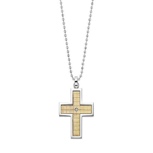 Steel and 18K Inlay Diamond Cross