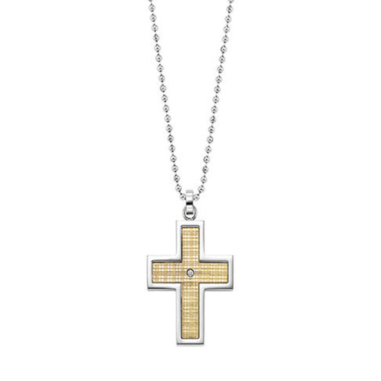 Steel and 18K Inlay Diamond Cross