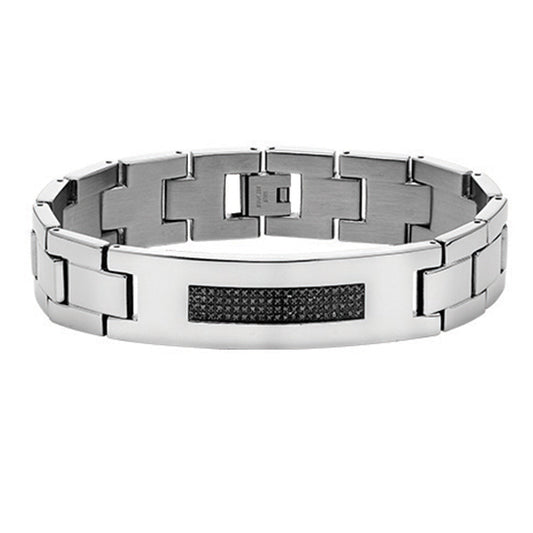 Steel and Black Diamond Bracelet      3/8 ctw