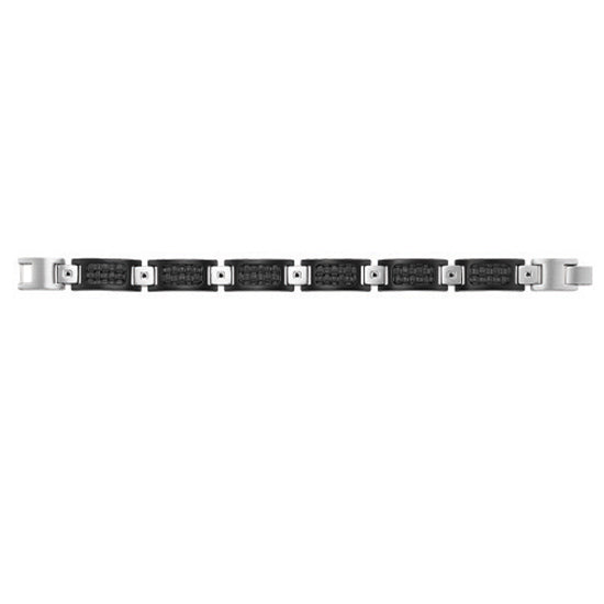 Steel and Black Leather Diamond Bracelet 1/10 ctw