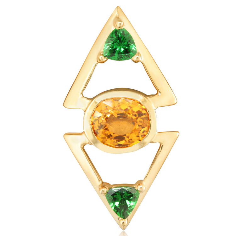 14K Yellow Gold Mandarin Garnet/Tsavorite Lapel Pin with Yellow Plated Post and Back