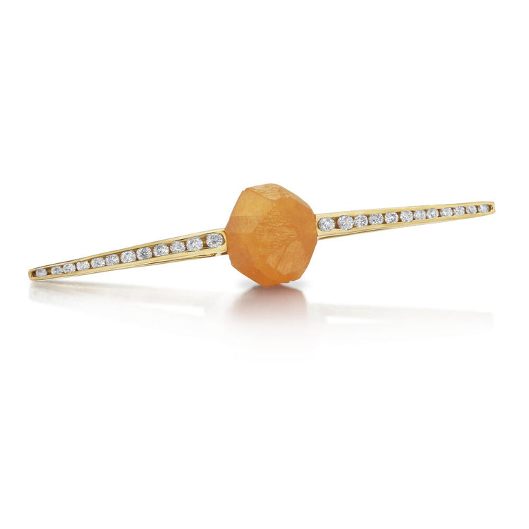 14K Yellow Gold Mandarin Garnet/Diamond Lapel Pin with Yellow Plated Post and Back