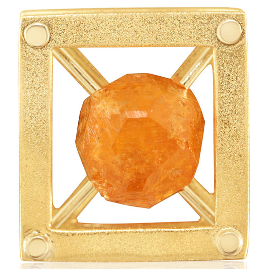 14K Yellow Gold/W Mandarin Garnet Lapel Post with Yellow Plated Post and Back