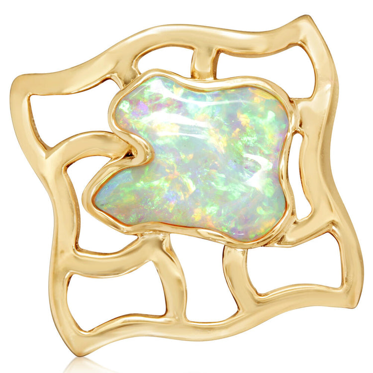 14K Yellow Gold Australian Opal Lapel Pin with Yellow Plated Post and Back