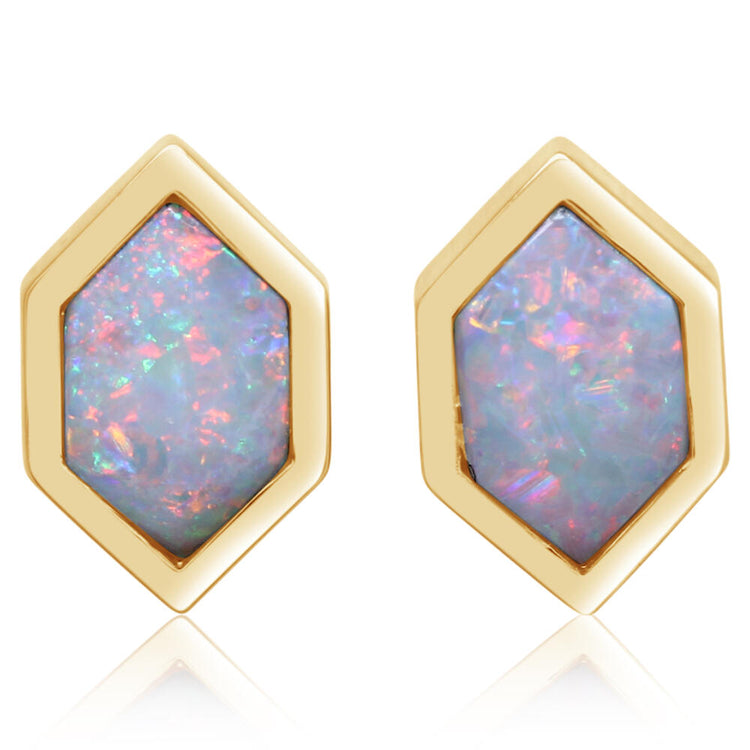 14K Yellow Gold Australian Opal Earrings