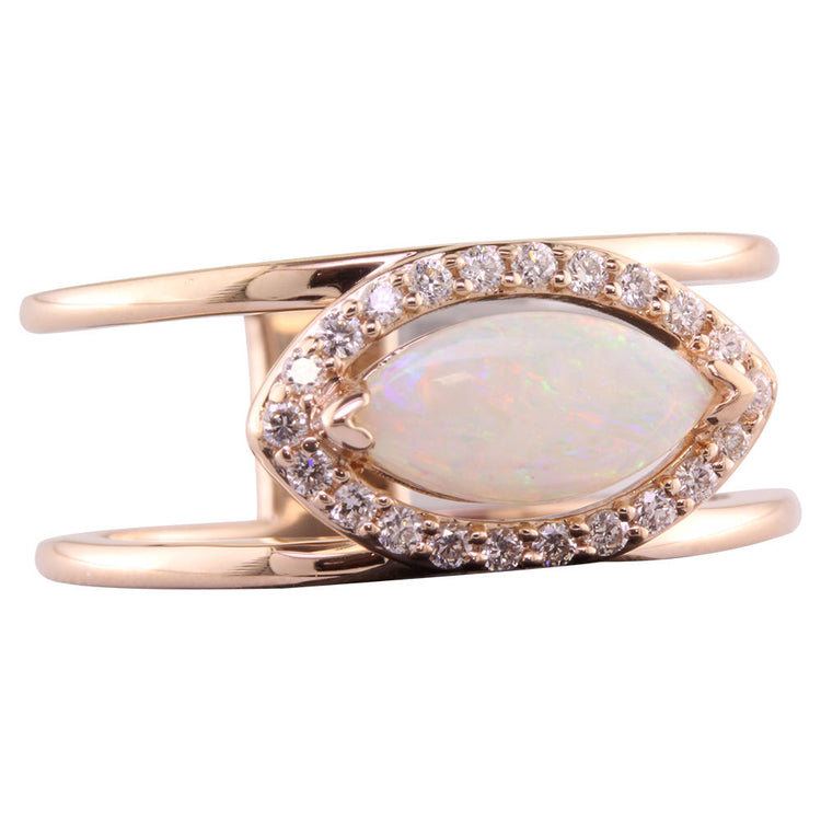 14K Rose Gold Australian Opal/Diamond Ring