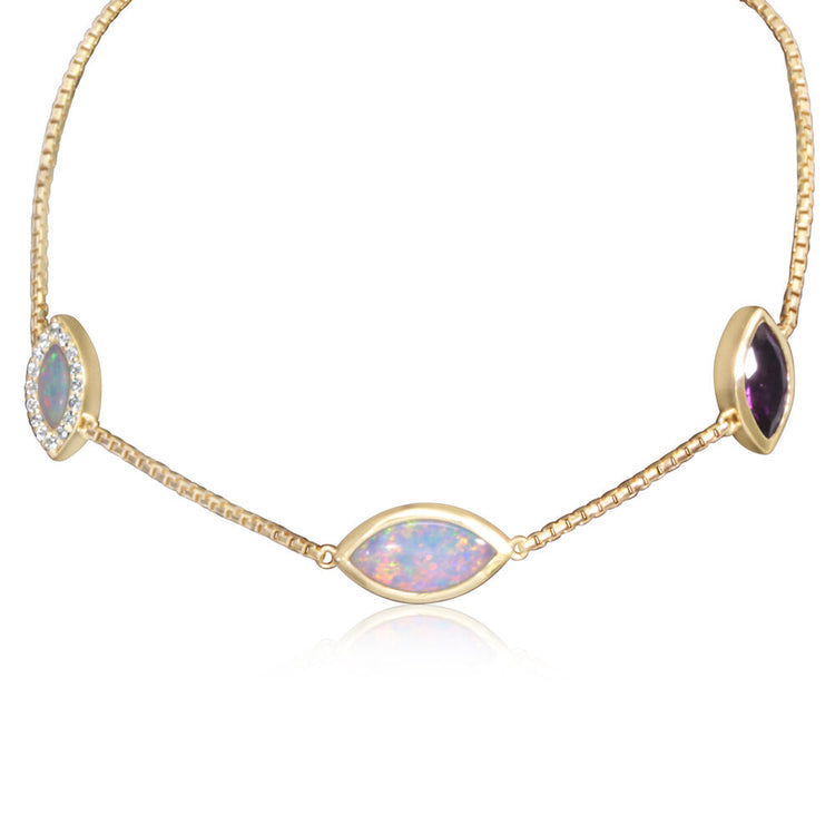 14K Yellow Gold Australian Opal/Purple Garnet Bracelet