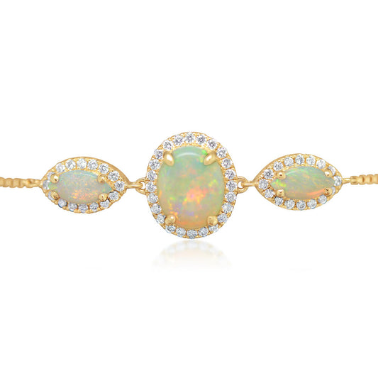 14K Yellow Gold Australian Opal/Diamond Bolo Bracelet