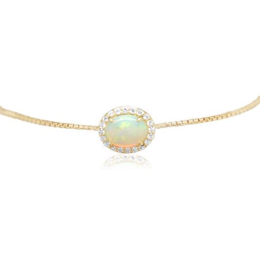 14K Yellow Gold Australian Opal/Diamond Bolo Bracelet