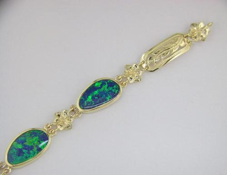 14K Yellow Gold Inlay Doublet Flower Bracelet