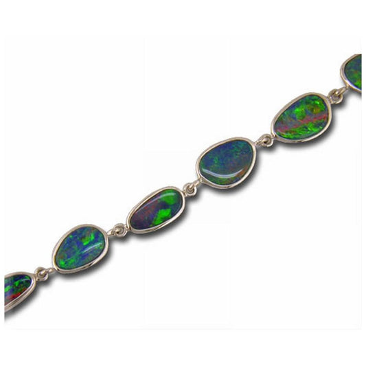 14K White Gold Australian Opal Doublet Bracelet