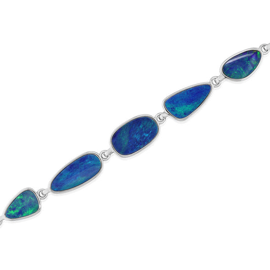 Sterling Silver Australian Opal Doublet Bracelet