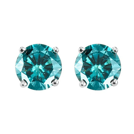 10K Round Blue Diamond Studs 1/4 ctw